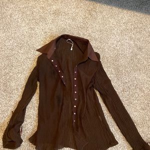 Long sleeve sheer brown